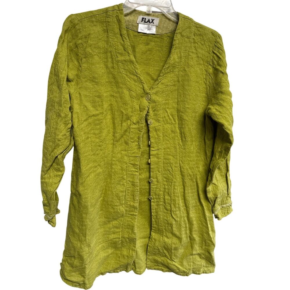Flax Linen Small Button Up Tunic Cardigan Green Pea Earth Boho Linen Lagenlook